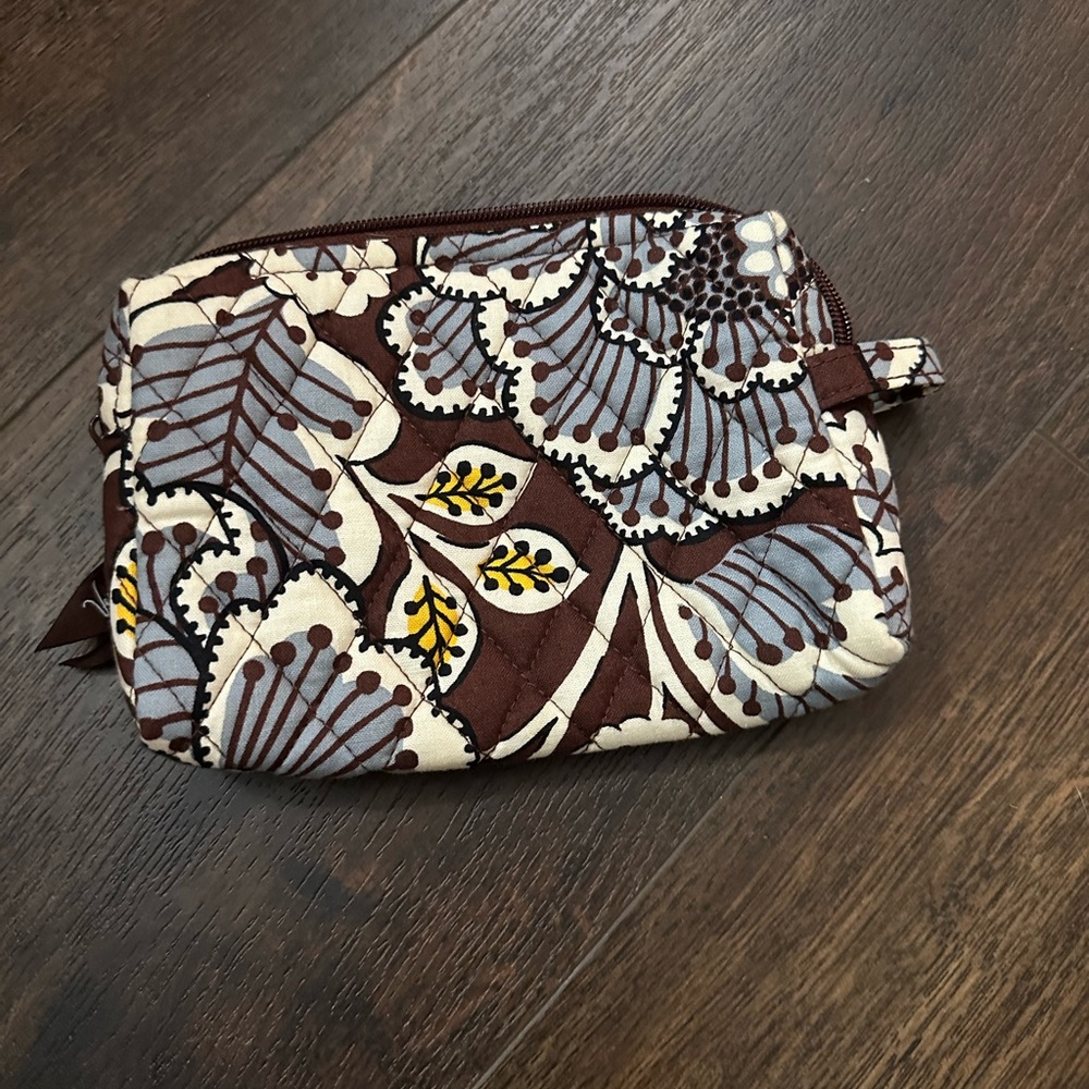 Vera Bradley Brown, Dusty Blue & Cream Floral Cosmetic Bag - NWOT